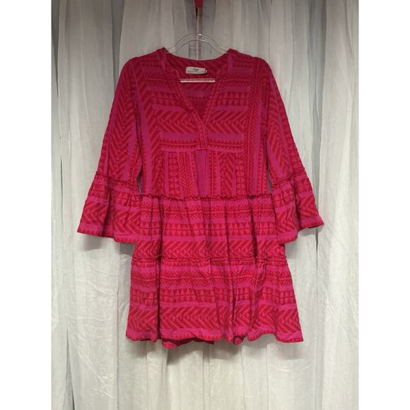 Devotion Twins Tiered Ella Tunic Dress Size Xs Pink Orange Striped Embroidered - Picture 1 of 8